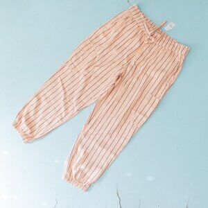 NEW LOFT Pink Black Striped Drawstring Waist Jogger Ankle Cotton Pants Sz Large
